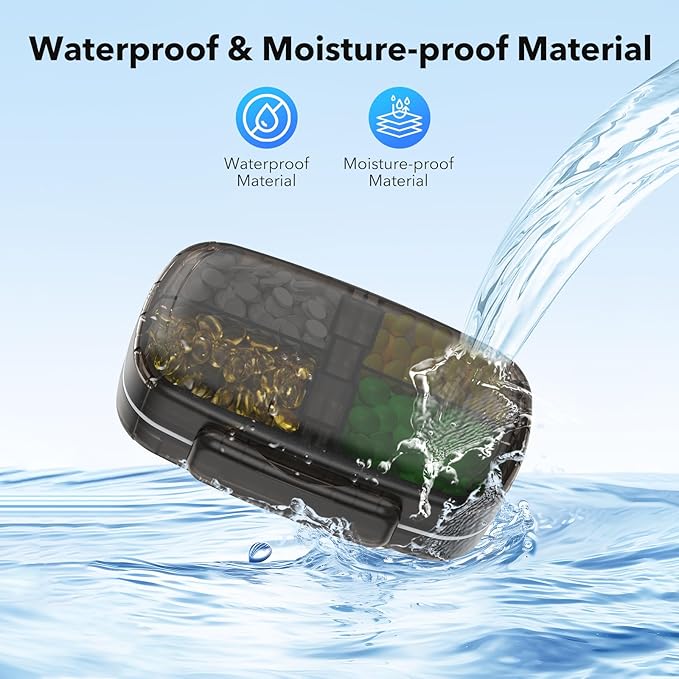 Travel Pill Organizer airtight Medicine Storage Container Pill Box for Purse Vitamin Large Compartments Portable Medication Pocket Pharmacy with Labels Supplement Holder Pill Case