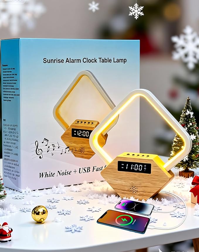 Light Therapy Lamp with Sunrise Alarm Clock,White Noise Machine & Dual USB Fast Charger (PD22.5W/QC3.0),Touch Night Light for Home Office, Gift for Men Women
