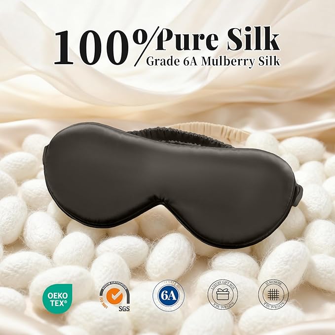 THXSILK 6A+ Grade 25 Momme Silk Sleep Mask, 100% Mulberry Blackout Eye Mask for Sleeping, Soft Lightweight Silk Eye Cover for Women, Men, Travel, Nap, Airplane(4.7×27.5inches, Charcoal)