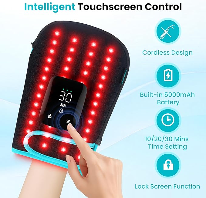 Red Light Therapy Gloves for Hands, 100LEDs Red & Near-Infrared, Dual Wavelength 660nm & 850nm, 5 Modes, Wireless, Rechargeable 5000mAh Battery, for Hand & Wrist Treatment (Blue)