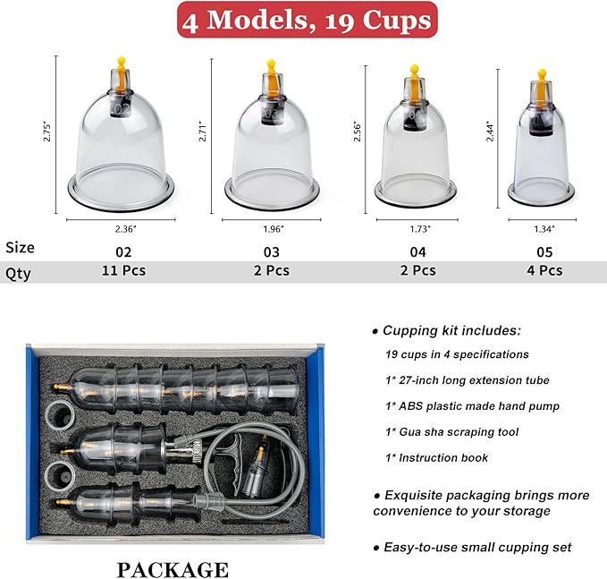 Cupping Set, 19 Cups Cupping Kit for Massage Therapy, Cupping Therapy Set with Pump for Back Massage, Pain Relief, Physical Therapy