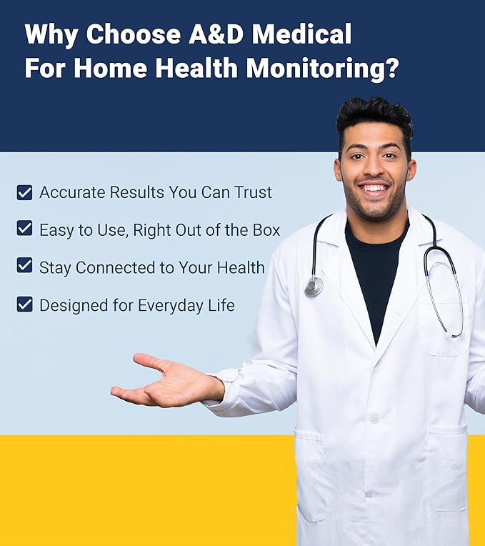 A&D Medical Blood Pressure Monitor for Home Use, UA-767F, Wide-Range Cuff (8.6-16.5"/22-42cm), 4 User, Easy to Use, Body Movement & Cuff Fit Detection Error, Batteries, Carrying Case