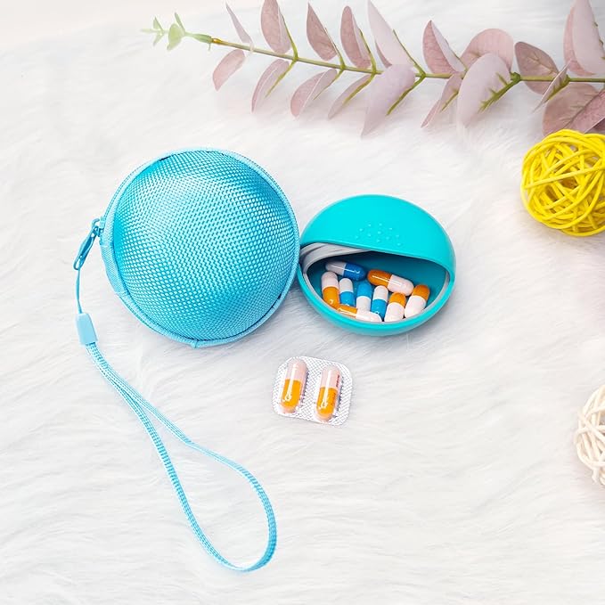 INVODA Travel Pill Organizer Cute Round Pill Box for Purse Compact Medicine Container for Pills, Fish Oil, Vitamins & Supplements