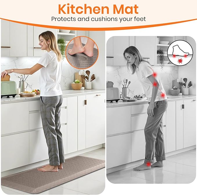 4/5 Inch Extra Thick Kitchen Mats for Floor,Non Slip Anti Fatigue Kitchen Rugs,Waterproof Stain Resistant Sink Mat,Cushioned Standing and Comfort Mats for Office (17"x47" Khaki)