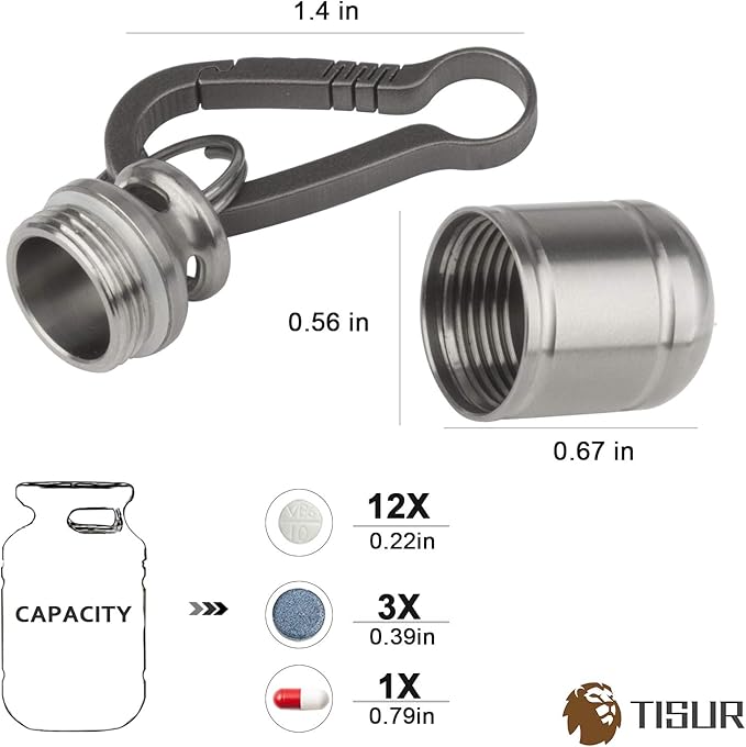 TISUR Portable Pill Cases, Metal Titanium Pill Holder Pocket Pill Box Keychain Waterproof Pill Bottle Medicine Organizer Case Container for Travel Purse Outdoor Camping