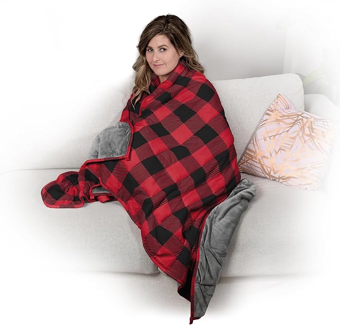 Ella Jayne - Luxury Reversible Weighted Blanket for Adults, Queen/King/Twin Size, Heavy Black/Red - 15lb