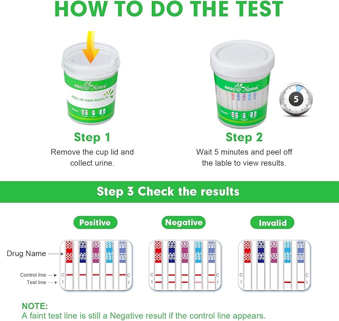 Easy@Home Drug Test Cup for 5 Popular Drug Tests Marijuana (THC),Amphetamine (AMP),Cocaine (COC), Methamphetamine (MET), Opiate (OPI 2000) - #ECDOA-254-25 Pack