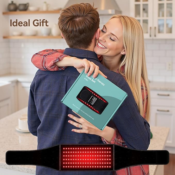 Red Light Therapy Belt, 660nm & 850nm Infrared Red Light Therapy Wrap with Massage and Timer, 5000mAh Cordless Rechargeable Red Light Relaxation Belt for Back, Abdomen, Joint & Muscle