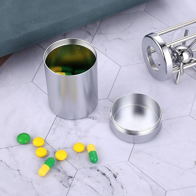 Portable Metal Small Pill Case, Round Aluminium Alloy Pill Holder Pocket Small Pill Box Waterproof Medicine Organizer Bottle Container for Travel Outdoor Vitamin Fish Oils(Silver)