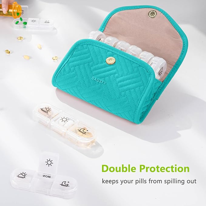 BAGSFY Weekly Pill Organizer 3 Times a Day in a Cute Fabric Pill Case, Medicine Pill Organizer, Pill Box, Portable Travel Pill Case, Pill Container for Medication, Vitamins, Fish Oils, Supplements
