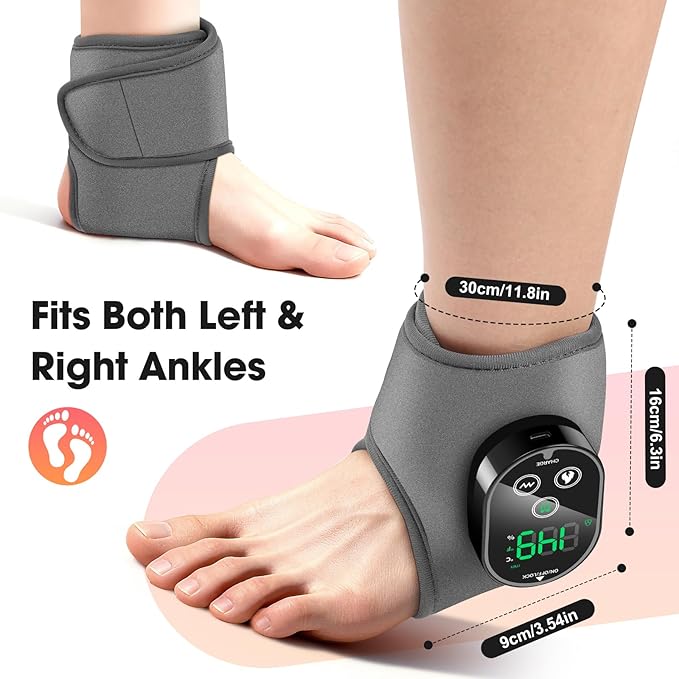 Cordless Ankle Massager for Pain Relief, Ankle Relief Heating Pad, Heated Ankle Massager, Foot Heating Pad, Heated Foot Massager, 4 Heat & 3 Massage Modes, Single One, Grey