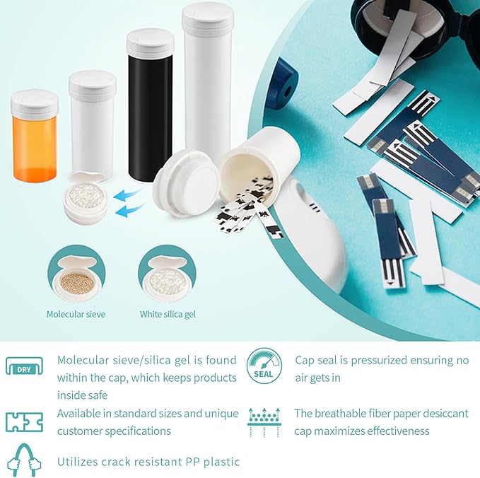 Pill Bottle with Desiccant Cap, Medicine Bottle, Pill Bottles Empty with Caps, Empty Pill Bottles (6 Dram, 36 Pack)