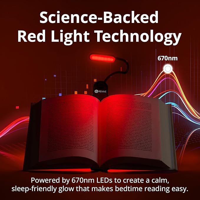 Revive - 670nm Red Reading Light by Gamma - Sleep Therapy - Melatonin Promoting Natural Sleep Aid