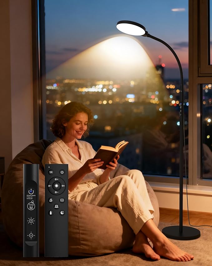 Sun Lamp, 11000 Lux Full Spectum UV-Free LED Daylight lamp Floor Lamp with 5 Modes, 3 in 1 Mount, CRI97 Adjustable 10 Brightness/Timer/Memory, Black