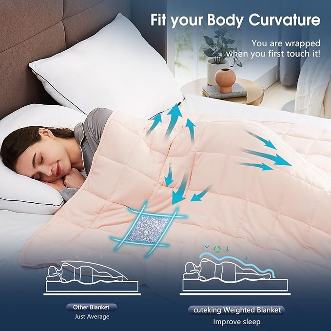 CuteKing Weighted Blanket for Adults(12lbs, 48"x72", Pink) Heavy Blanket for 110-130lbs, Weighted Blanket for Cooling & Heating with Premium Glass Beads, Soft Thick Blanket for Adult All-Season