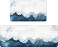 QiyI Floor Comfort Mats 2 Pieces Kitchen Rugs Leather Waterproof Oil Proof Runner Non Skid Standing Mat Set Anti Fatigue Padded Doormat 17" W x 29" L + 17" W x 47" L - Blue White Watercolor Mountain