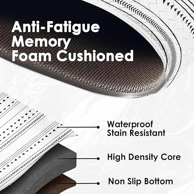 Arttown Black Anti-Fatigue Kitchen Rug Set of 2 White Arrow Trellis Cushioned Floor Standing Mat Waterproof Non-Slip Mat and PVC Ergonomic Comfort Foam Rug