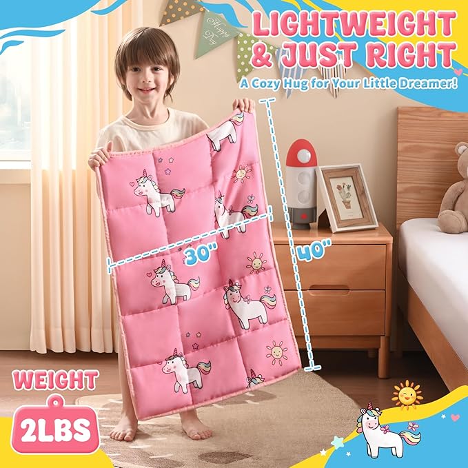 anfie Weighted Lap Pad 2 Pounds, Weighted Blanket (30"*40") Cooling Blanket for Sleeping,Weighted Throw Blanket for Travel Indoor Outdoor (Little Unicorn)