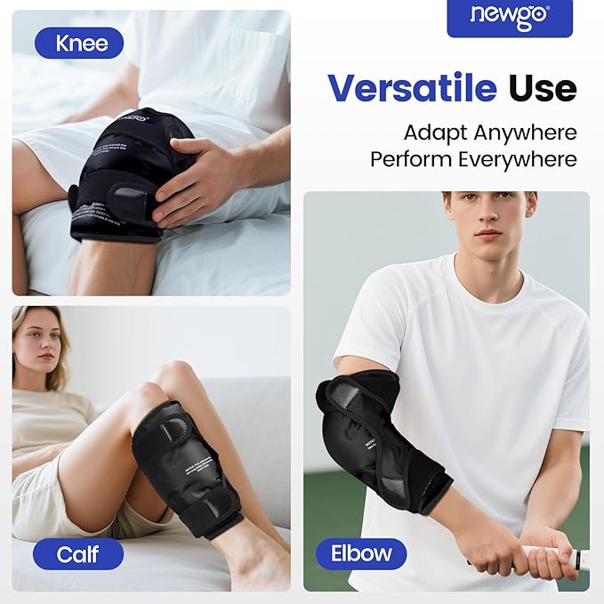 NEWGO Ice Pack for Knee Injuries Reusable, Knee Ice Pack Wrap Around Entire Knees for Replacement Surgery Recovery, Gel Cold Pack Wrap for Meniscus Tear, ACL, Swelling Pain Relief - 2 Pack Black