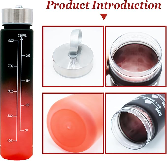 4pcs Water Bottle Set,64oz+28oz+14oz+9oz Large Capacity Sports Fitness Water Bottle,Leak Proof,Straw Inspirational Water Bottle,For Family Camping Outdoor(4pcs Black red)