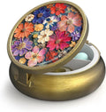 Small Pill Case Pill Box with Mirror Retro 3 Compartment Pill Holder for Purse or Pocket Bronze Portable Medicine Vitamin Container Fish Oil and Supplement Storage BPA-Free(Printed Dried Flowers)