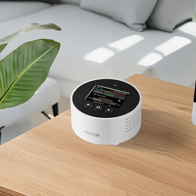 VEVOR Radon Detector for Home, Portable Radon Gas & Air Quality Monitor with LCD Color Display, Visual & Audible Alarms, Long-Term Monitoring, Battery Operated or Wired Use