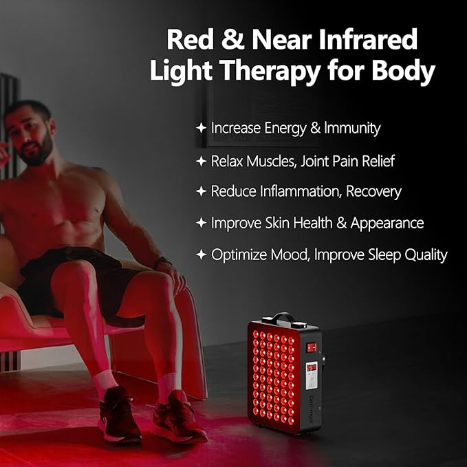 Red Light Therapy, Dual Chip Clinical Grade with 60 LEDs Device, High Power Near-Infrared Panels at 660nm/850nm, Timer Function for Body, Pain Relief, Face, Improve Sleep, Skin Health, (Black)