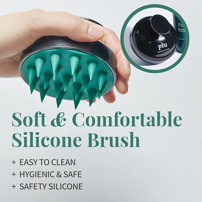 PLU Korean Therapy Scalp Scaling Scrub with Silicone Scalp Massager Brush - Walnut Scalp Scrubber Gel for Oily Scalp and Dandruff - Scalp Exfoliating & Deep Cleansing Combo Set