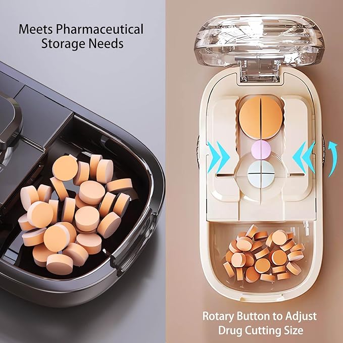 Pill Cutter (Off-White with Brush) Cutter Divider丨Pill Divider丨Pill Divider, Pill Divider for Cutting Pills, cuts Small or Large Pills in Half, Suitable for Travel, Pets