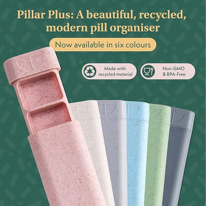 Pillar Plus - Aesthetic 7 XL Day Pill Organizer | BPA-Free Wheat Straw Medicine Case | Pretty Travel & Home Tablet Vitamin Organizer | Cute Weekly Pill Box | Travel Medicine Organizer (Soft Pink)