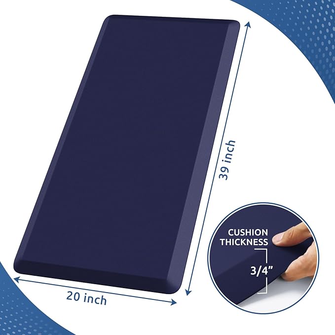 KitchenClouds Kitchen Mat Cushioned Anti Fatigue Rug 24"x70" Water Resistant, Non Slip, Standing and Comfort Desk/Floor Mats for House Sink Office (Blue)