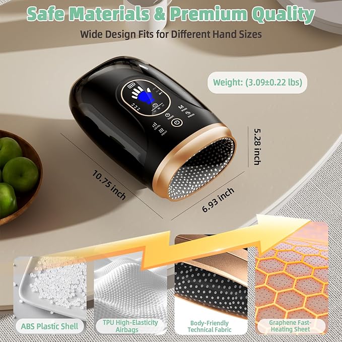 Hand Massager with Heat and Compression, Hand Massage for Arthritis and Carpal Tunnel Relief, 6 Levels Pressure Therapy with Wrist Massage Finger Stretching Palm Kneading, Gifts for Women Men