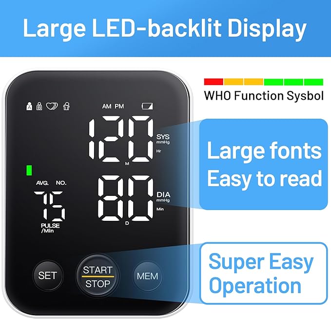 Blood Pressure Monitor Upper Arm Machine Accurate Adjustable BP Cuff Kit Led Backlit Display 2 Users 240 Sets Memory Includes Storage Bag Black