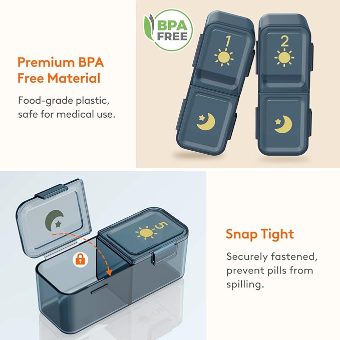Lifewit Weekly Pill Organizer 2 Times a Day, Portable Travel 7 Day Lightproof Pill Box for Medicines/Vitamin/Fish Oils, Daily Pill Case, Blue