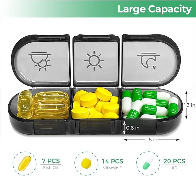 Pill Organizer, Vitamin Case, and Medicine Box, Weekly Portable Travel Pill Box 7 Days with Large Pill Containers