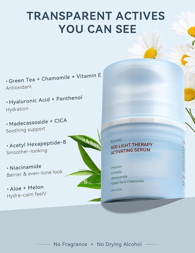 Red Light Therapy Serum for Face – Activation & Hydration Booster for LED Mask, Microcurrent & Facial Devices – Hyaluronic Acid, Green Tea, Niacinamide, Centella & Aloe – 1.01 fl.oz * 2