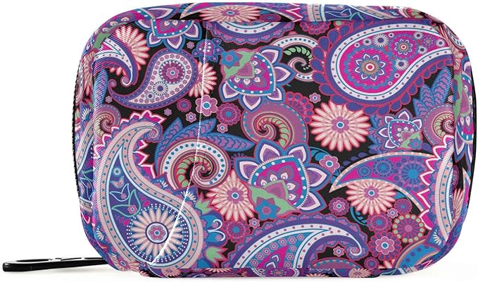 Naanle Traditional Paisley Flowers Pill Box 7 Day Case Travel Organizer Bag with Zipper Floral Portable Weekly Compact Size for Vitamin Supplement Holder, 4.6 x 3.14 x 1.88 Inch, Purple