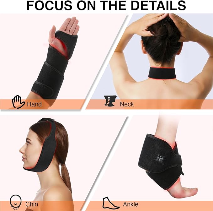Red Light Therapy Belt for Body, 37'' Cordless Red Infrared Light Wrap for Neck Chin Knee Ankle Hand Pain Relief, 660nm & 850nm with Pulse & Heating Modes