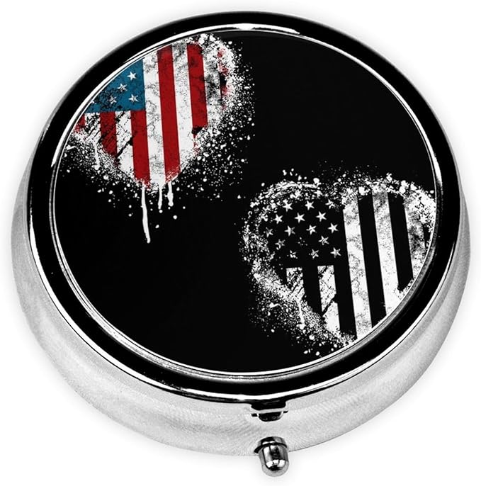 Small Pill Box, Waterproof Portable Daily Small Pill Case for Purses Pocket Compact Travel Medicine Holder for Vitamins,Fish Oils, Supplements, American Flag Love Heart