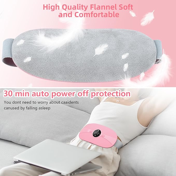 ZPP Portable Cordless Heating Pad, Fast Heating Pad, Electric Waist Belt Device, 3-Speed Vibration&Heat Levels, Back or Belly Heating Pad for Women and Girl