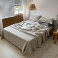 Simple&Opulence Washed Linen Bed Sheet Set Basic Style 4 Pieces (1 Flat Sheet & 1 Fitted Sheet & 2 Pillowcases) 100% Natural Linen Soft Breathable Farmhouse Bedding (Queen, Linen)