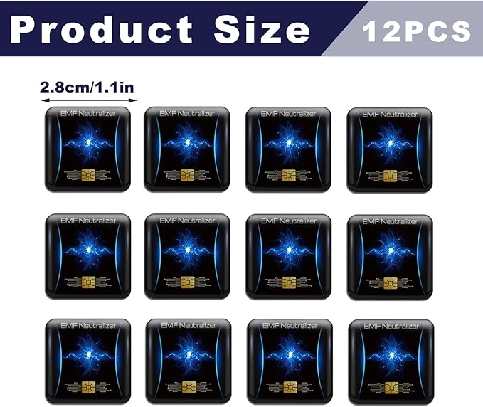 12 Pcs Emf Blocker for Cell Phone,Radiation Blocker for Cell Phone,Emf Stickers,A Practical Gift for Tech Lovers for Smart Phones/Laptops Electronic Devices Blockers(Square Current)