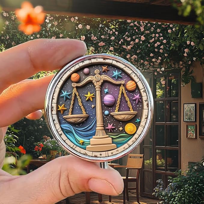 Portable Round 3 Compartment Metal Pill Box Fair Libra Zodiac Print for Kitchen Office Coffee Cafe Use