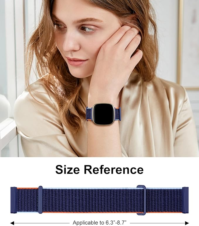Nylon Sport Loop Band Compatible with Fitbit Sense/Fitbit Versa 3/ Versa 4/ Sense 2 Bands Women Men, Adjustable Stretchy Braided Workouts Replacement Accessories Straps for Versa 4 Bands