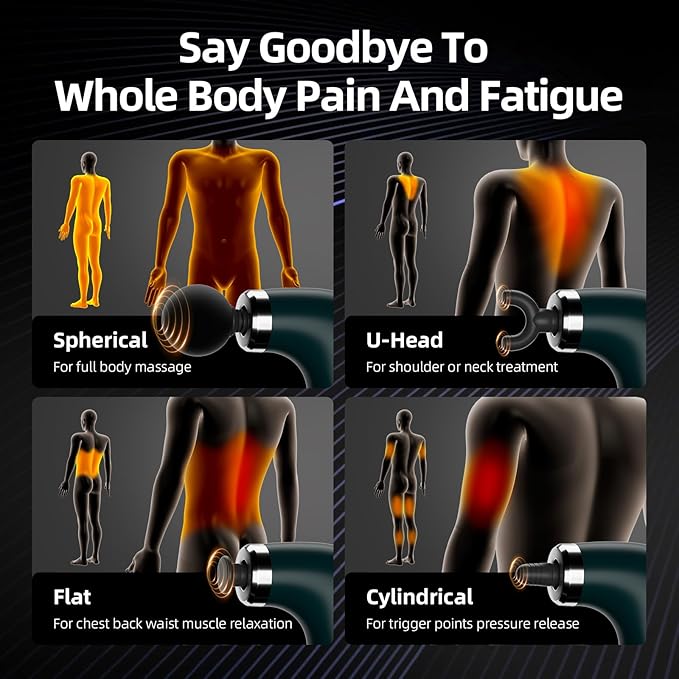 Massage Gun with Upgraded Extension Handle,Back Massage Gun Deep Tissue,Back Massager for Pain Relief for Muscles Neck Shoulders Waist Arm Legs Foot,4 Replaceable Heads & 9 Speeds (Silver)