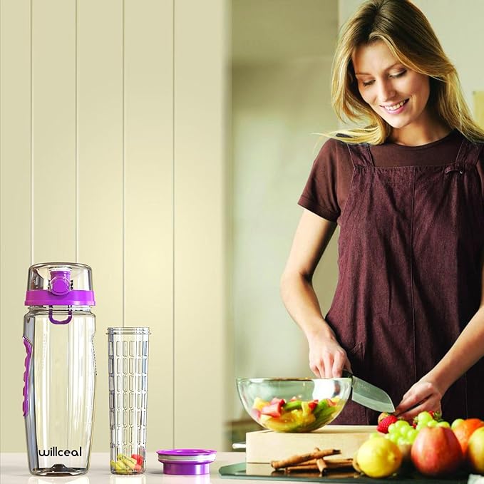 Fruit Infuser Water Bottle 32oz- Durable, Large - BPA Free Tritan, Flip Lid, Leak Proof Design - Sports, Camping