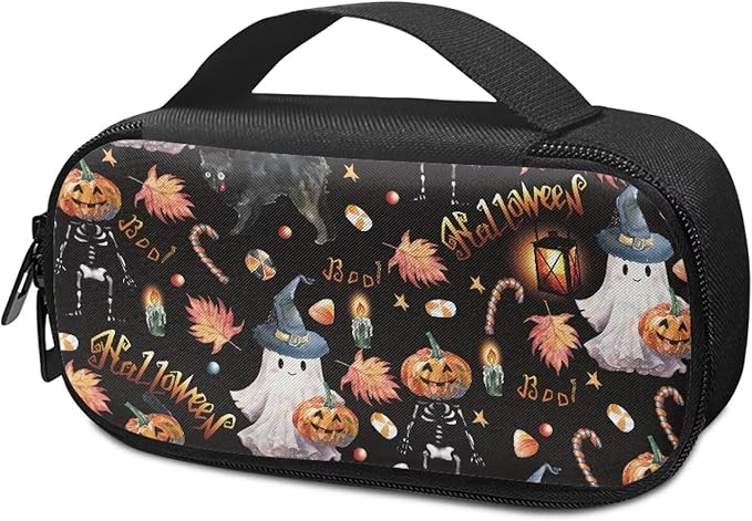 Halloween Ghost Pumpkin Diabetic Supplies Travel Case Glucose Meter Portable Storage Bag Insulin Pen and Medication Carrying Case for Test Strips, Lancets, Syringe, Needles
