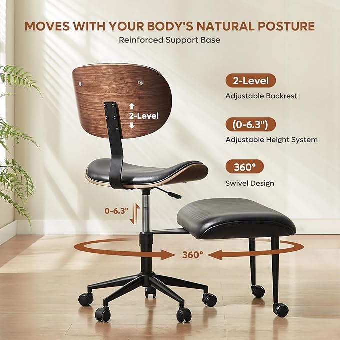 Bestier Cross Legged Office Chair with Wheels, Ergonomic Wide Meditation Chair for Adults up to 300 lbs, 360° Swivel Seat for ADHD, Strong Lumbar Support for Kneeling Meditation Black PU Leather