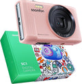 SOOMFON Digital Camera - Max 72MP Point and Shoot Kids Cameras with 16X Zoom, 32G TF Card, 2 Batteries and Card Reader, Compact Pink Digital Camera for Kids Teens Beginners