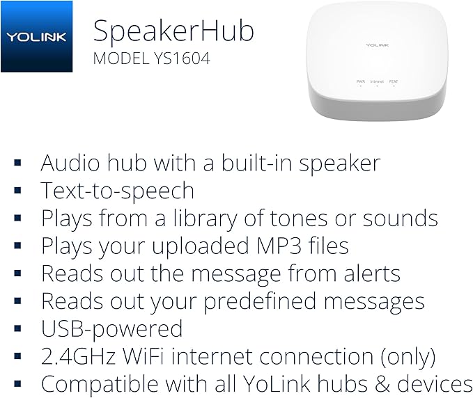 YoLink LoRa Smart Door Sensor Starter Kit: SpeakerHub Audio Hub & (3) Door Sensors - Up to 1/4 Mile Open-Air Range, Door Left-Open Reminders, up to 5 Year Battery Life, Alexa, IFTTT, Home Assistant